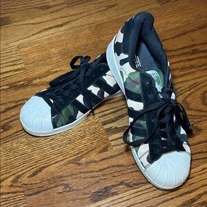 adidas Women’s Camouflage Shell Toe Sneakers in Black, Green, White